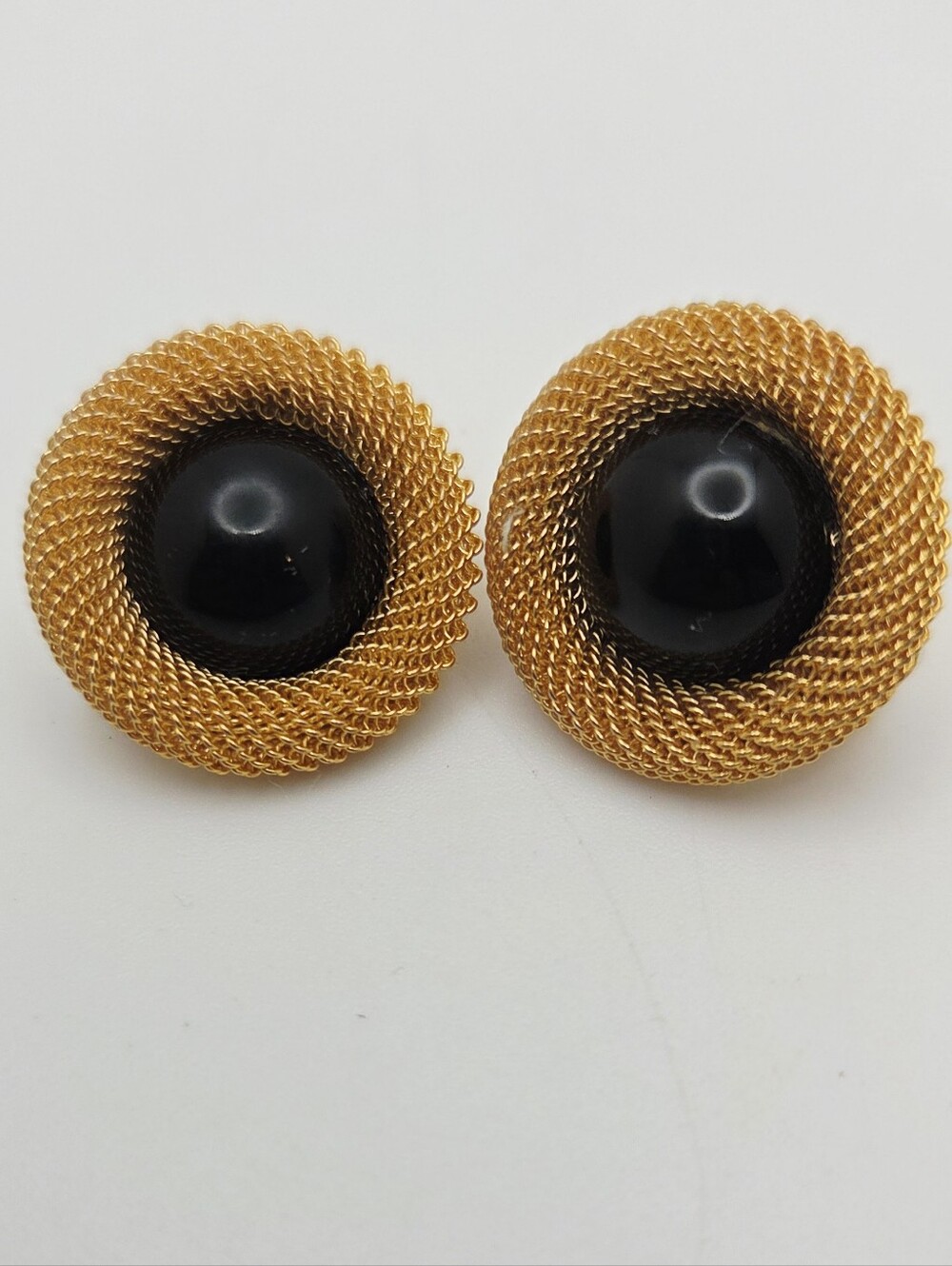 Gold-Tone and Black Dome Women's Statement Earrings Clip On